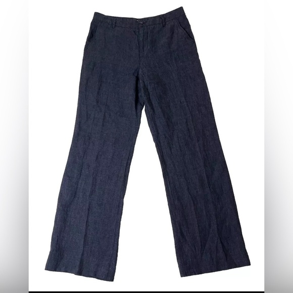 Garnet Hill 100% Linen Navy Blue Wide Leg Pants sz 10 Lagenlook Coastal Grandma - Picture 1 of 10